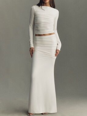 Reformation Emi Two Piece Skirt Set in Cream - XS